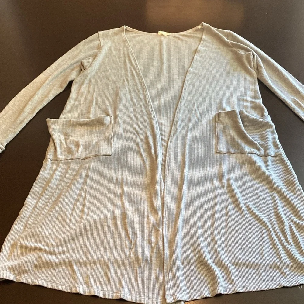 Emory Park Lightweight Cozy Knit Long Cardigan Sweater. Light Gray. Size L.